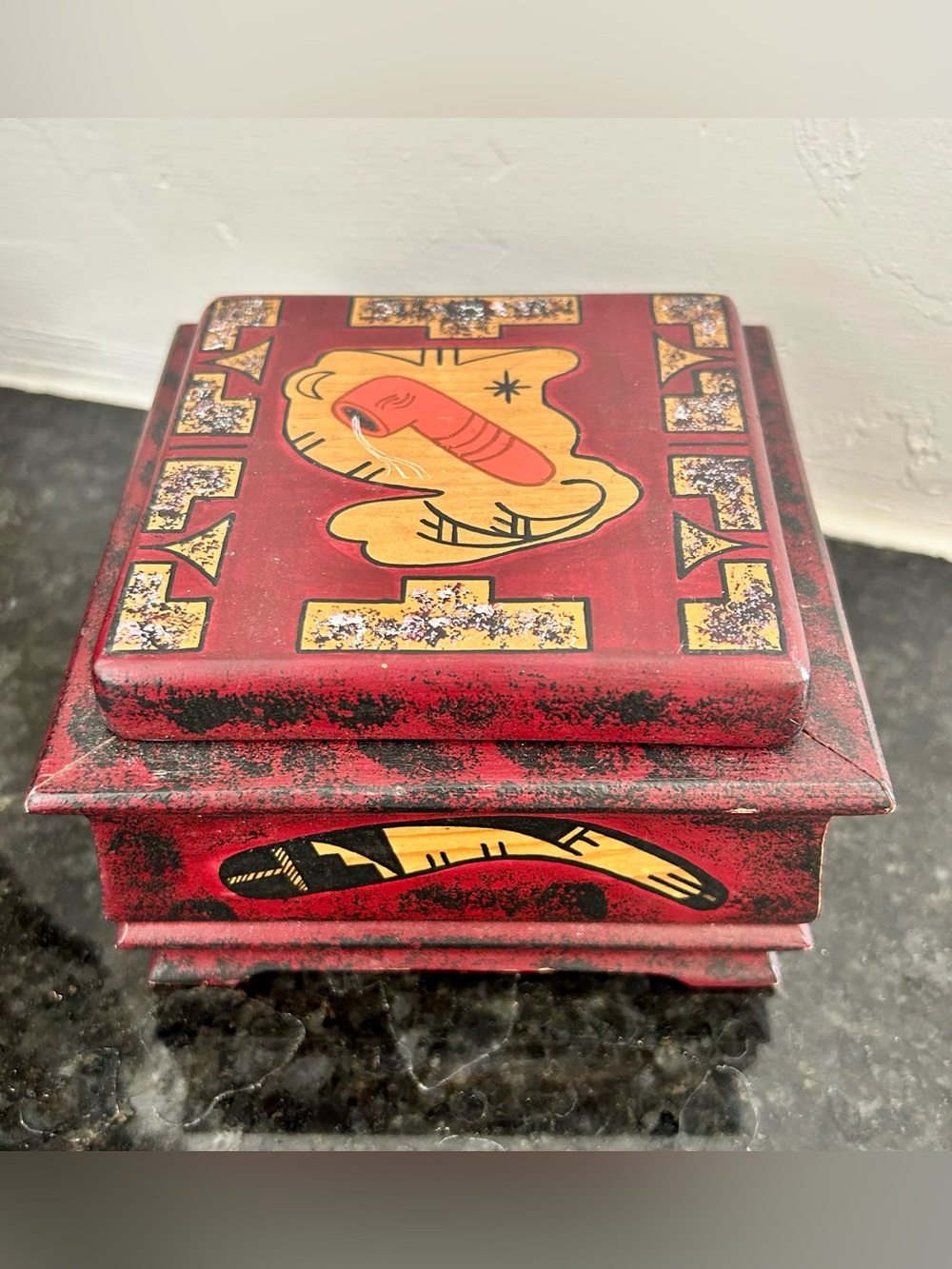 Vintage Hand-Painted Wooden Trinket Box - Signed H. Nahpi